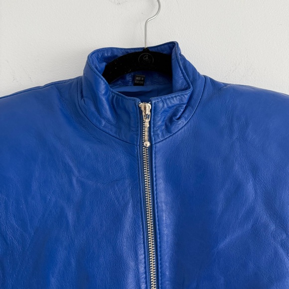 Vintage 80s Michael Hoban North Beach Blue Leather Jacket - size 7/8 - Picture 2 of 12